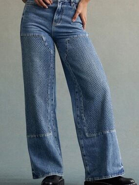 RARE DNM EDIT NWT Baggy Wide Leg Embellished Jeans